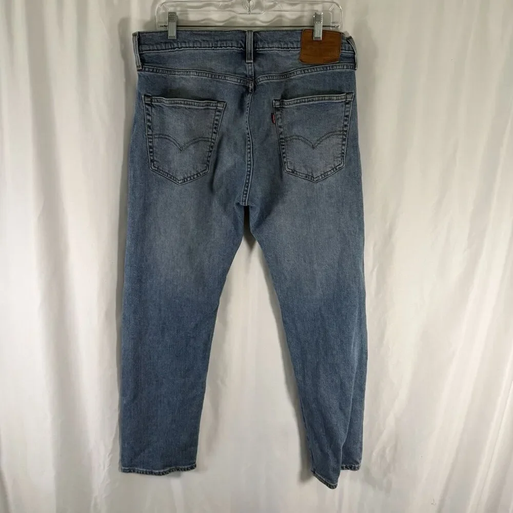 Levis 502 Tapered Jeans Men's 34x30 Medium Wash Blue Whiskered Cotton Blend